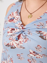 Plus Size Cold Shoulder Floral Print Twist Long Sleeves Tee